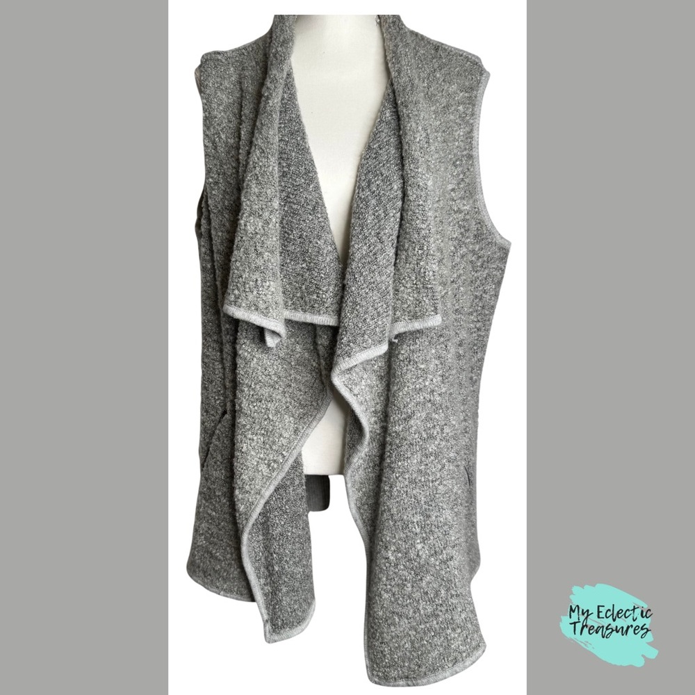 Olivia Sky Gray Boucle Sweater Vest 1X Open Front Cozy Drape Plus Size Layering
